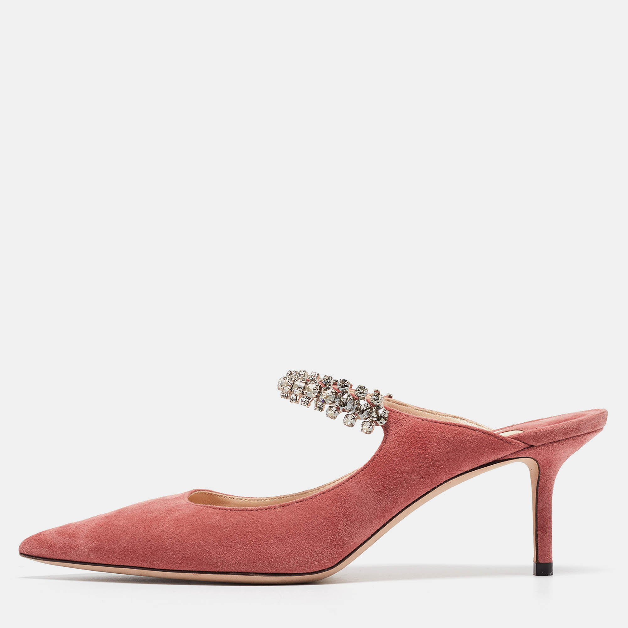 

Jimmy Choo Pink Suede Pointed Toe Bing Mules Size