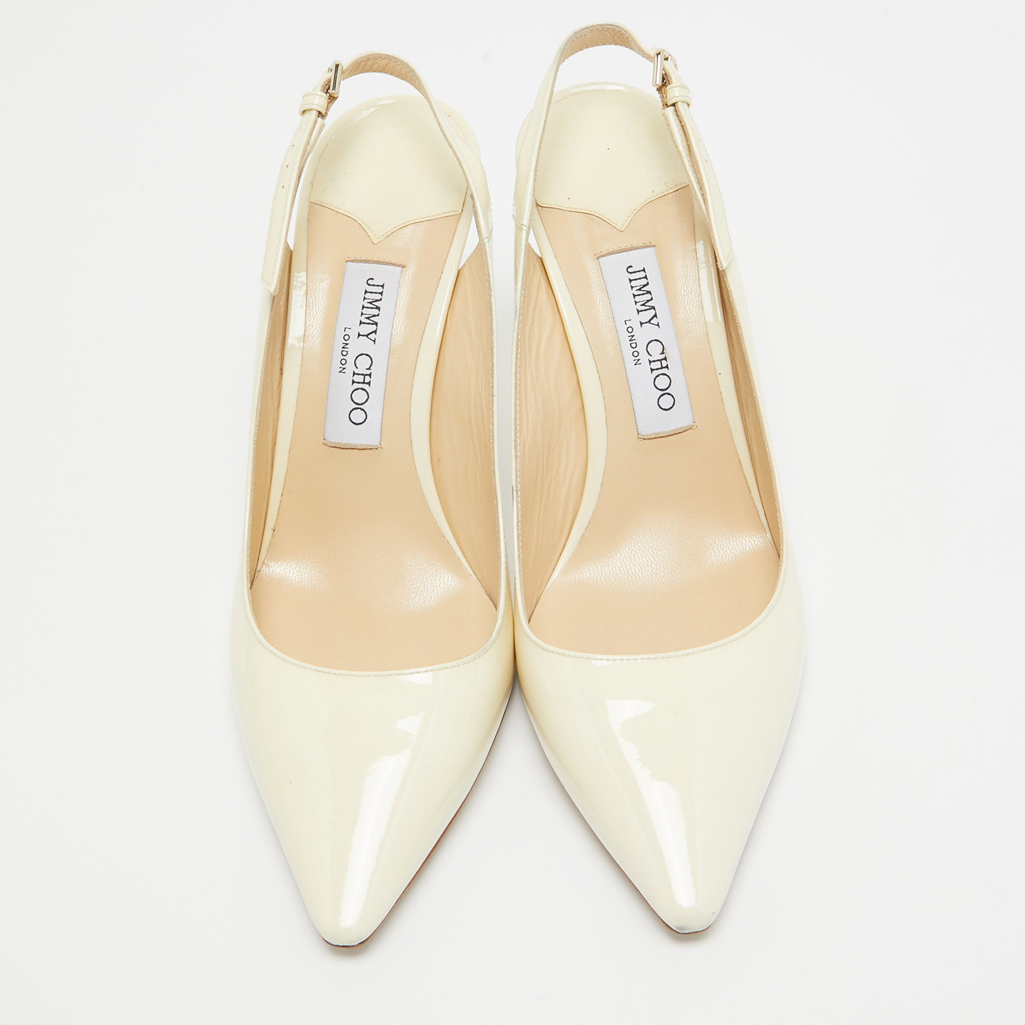 Jimmy Choo Cream Patent Leather Slingback Pointed Toe Pumps Size 41