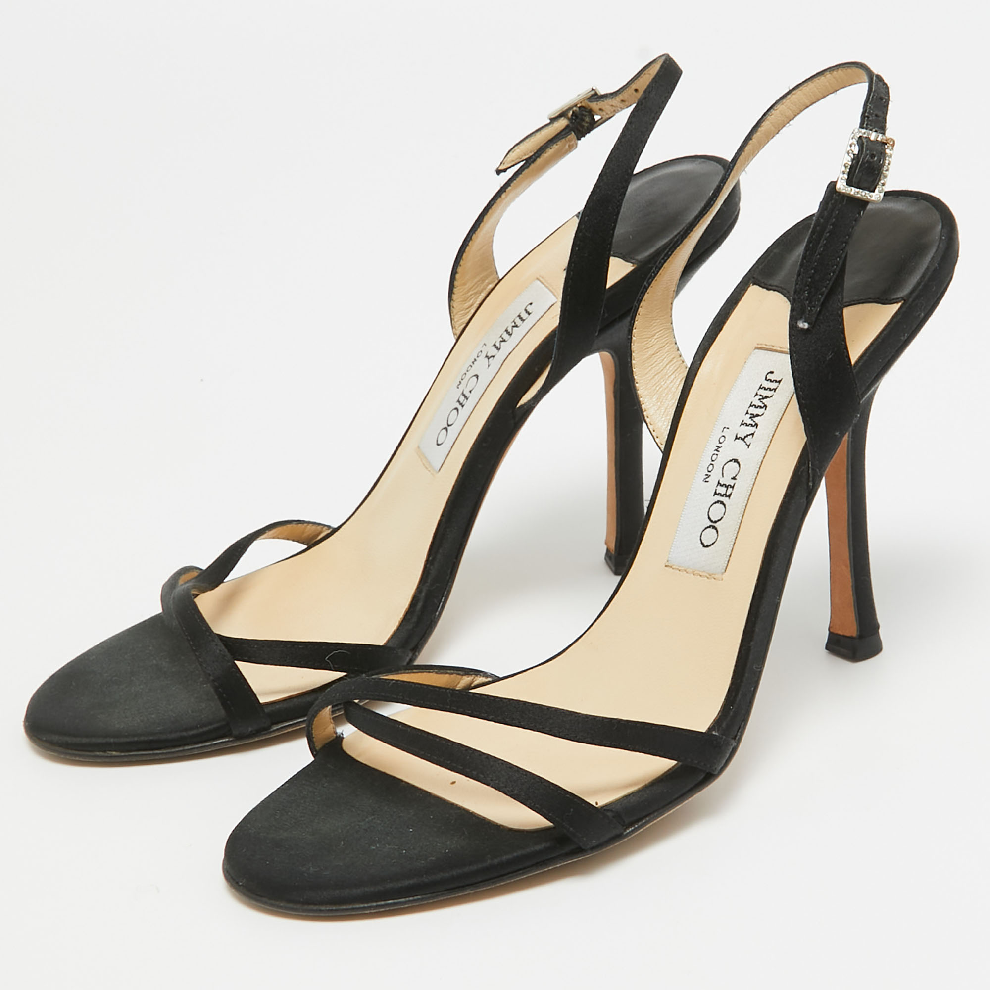 Jimmy Choo Black Satin Slingback Sandals Size 37