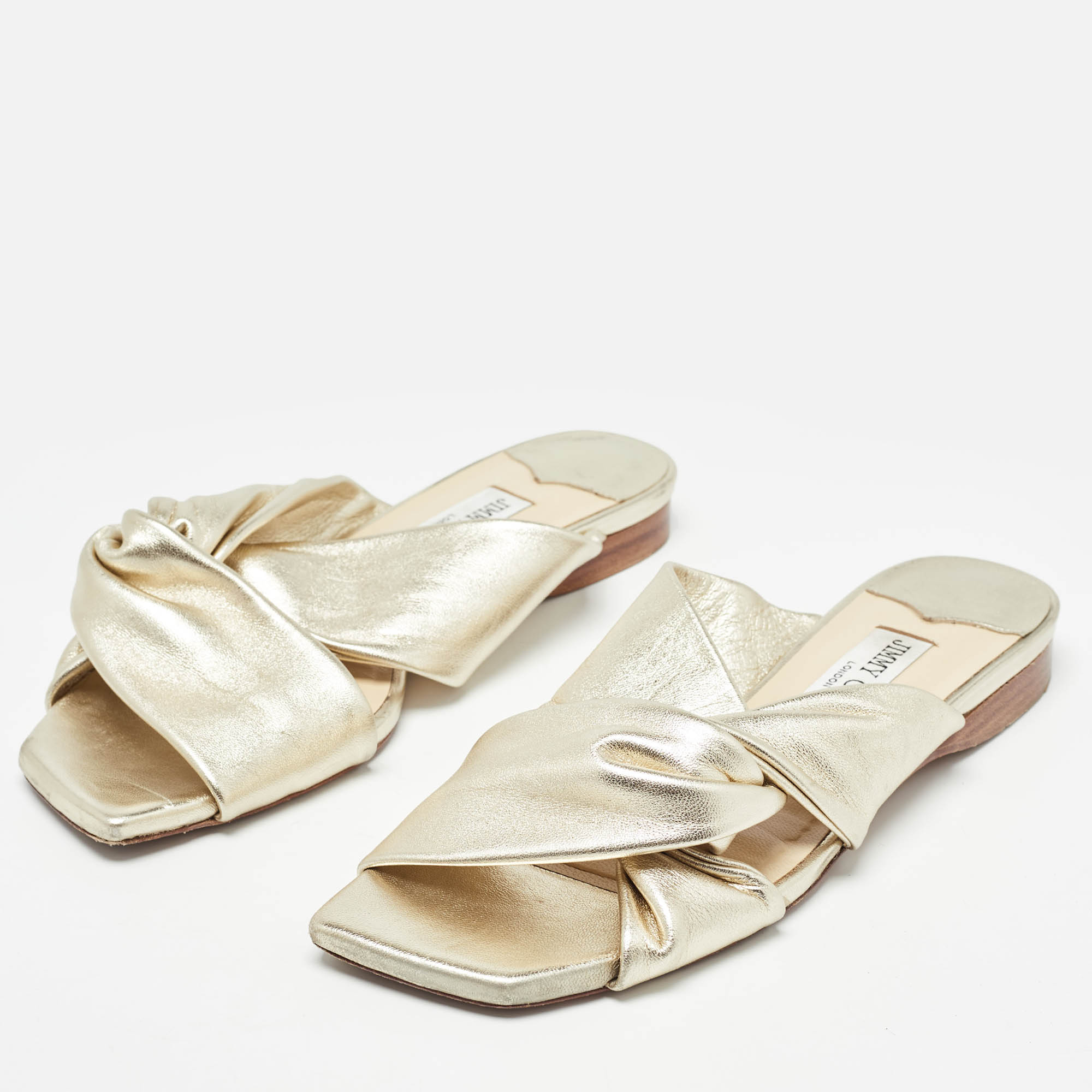 Jimmy Choo Gold Leather Narisa Flat Slides Size 39