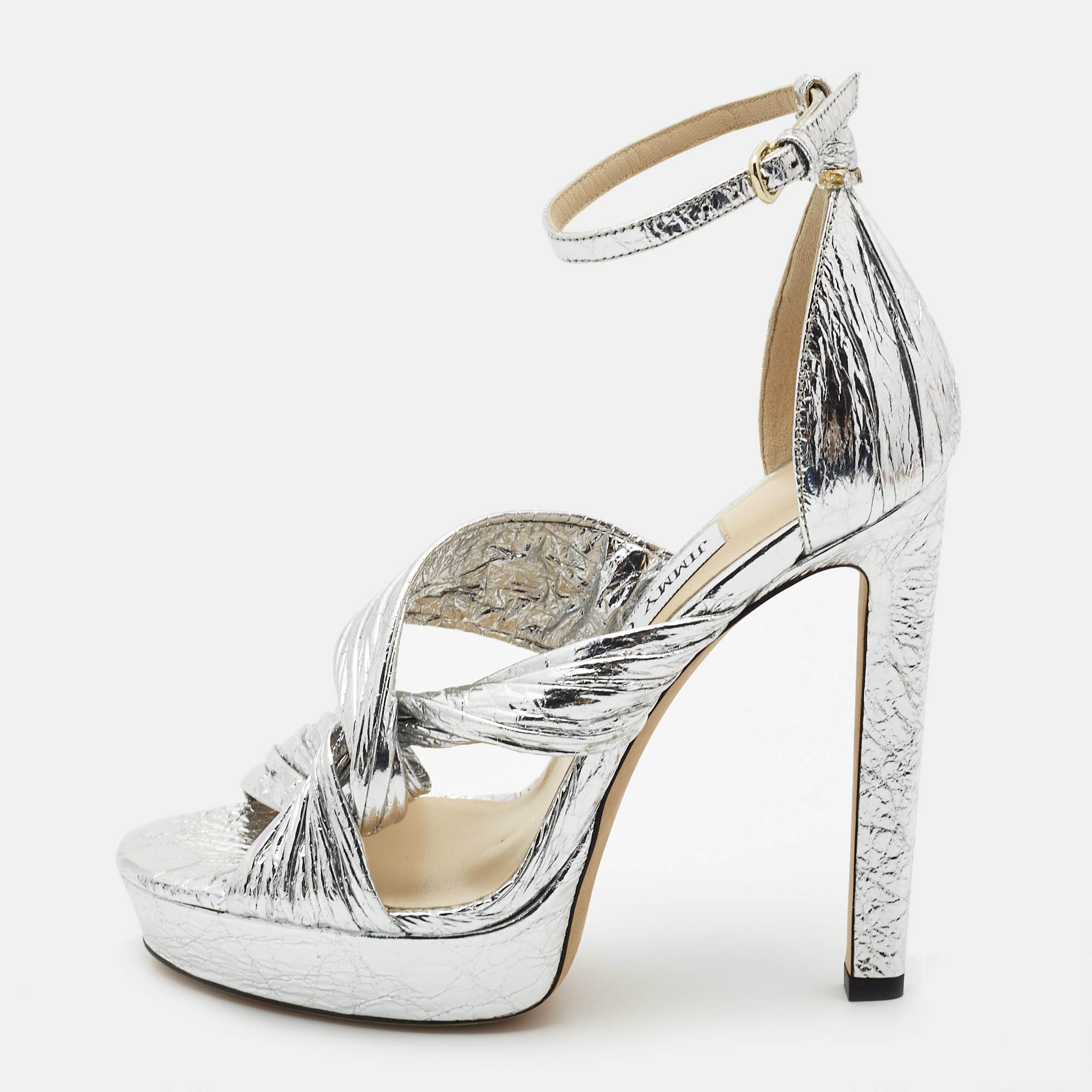 Jimmy choo silver leather abril ankle strap sandals size 36