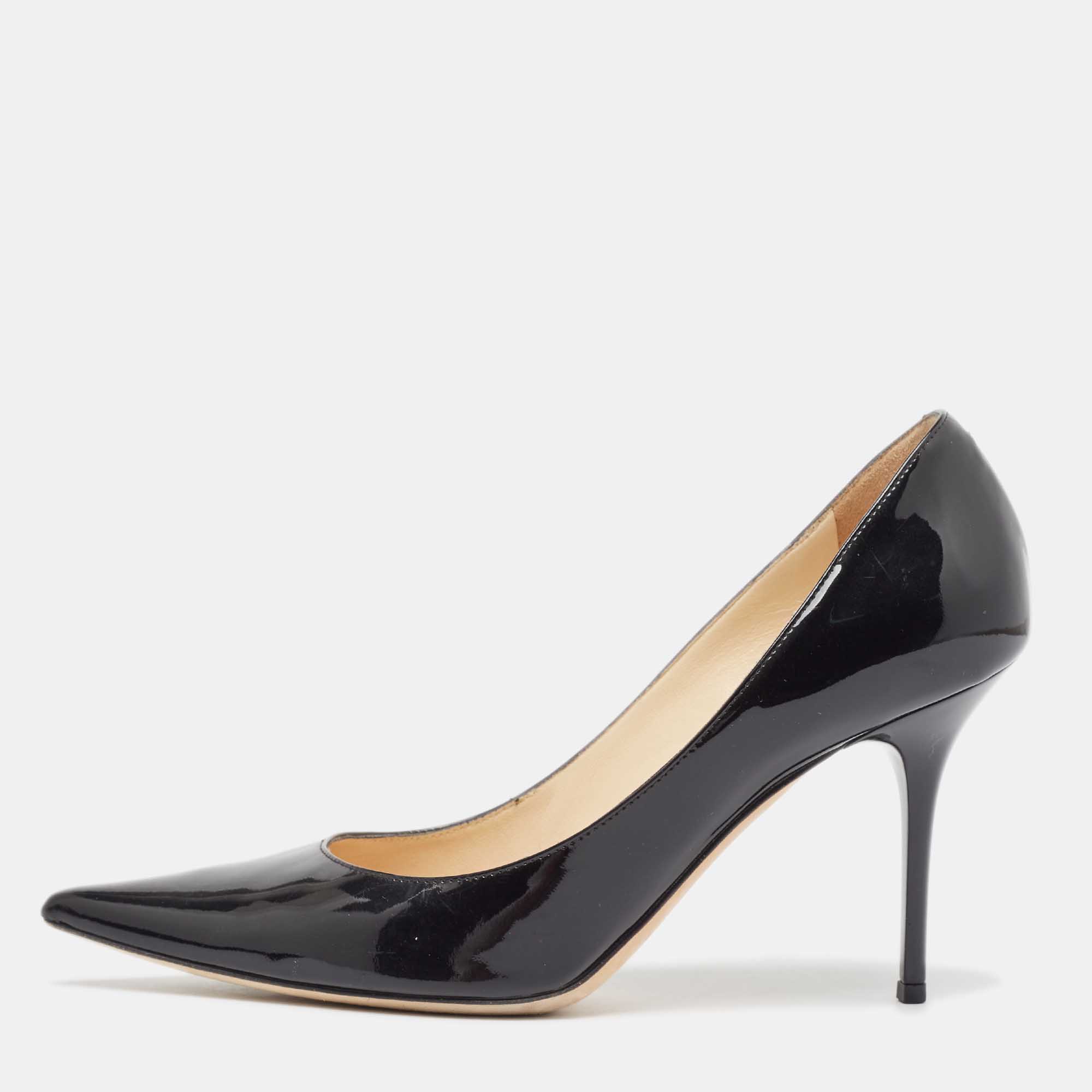 Jimmy choo black patent allure pointed toe pumps size 38