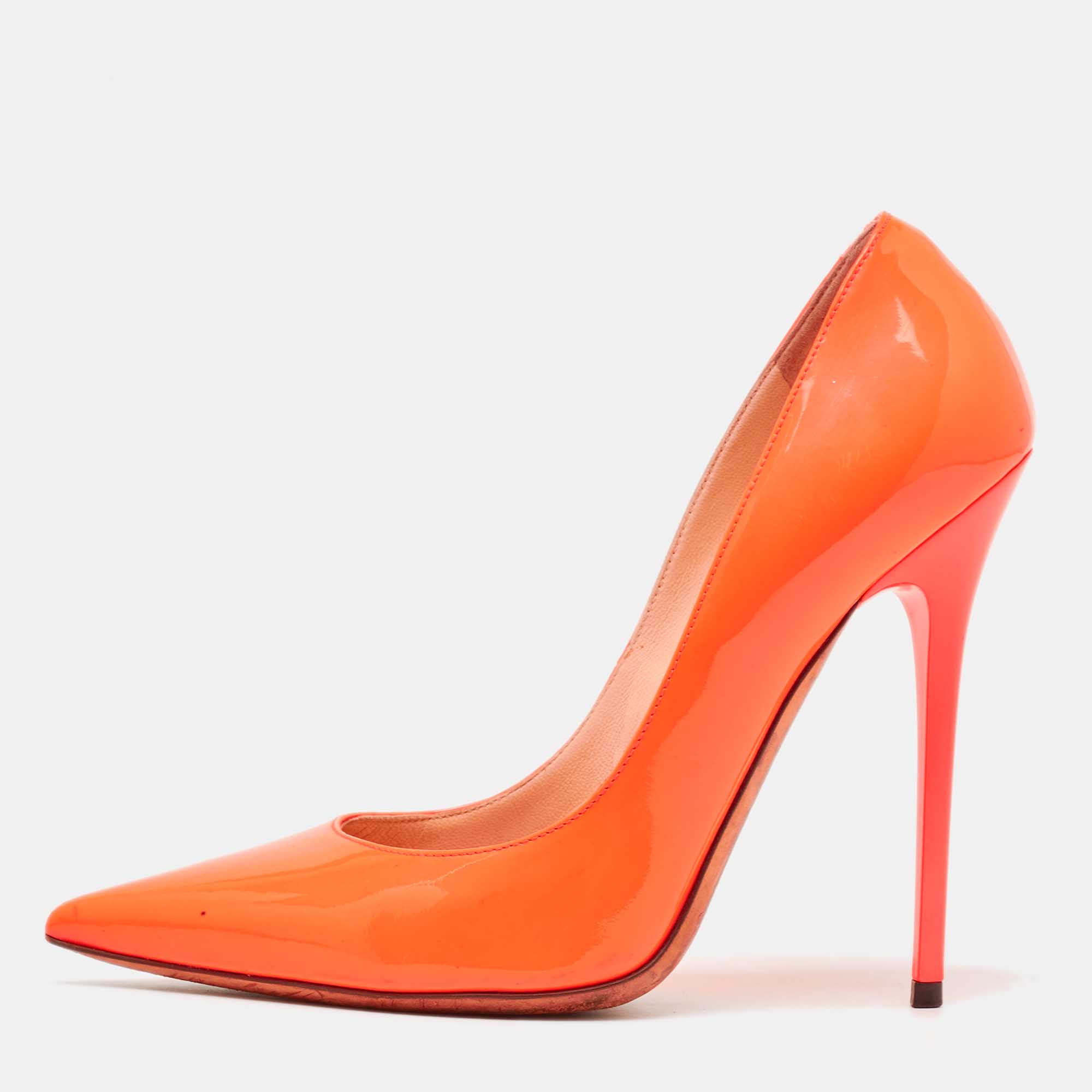 Jimmy choo orange patent leather pointed toe pumps size 37