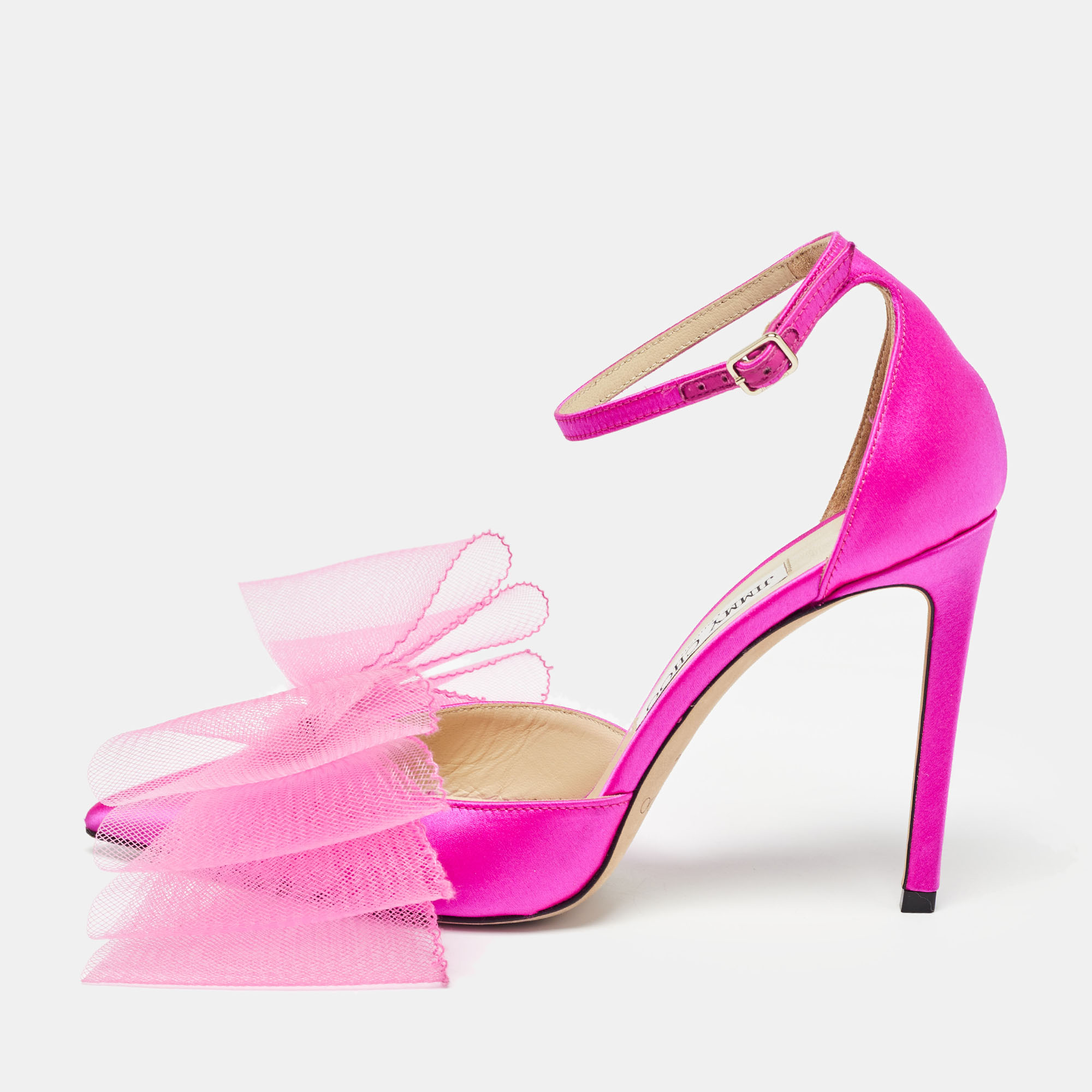 Jimmy choo pink satin bow ankle strap pumps size 38.5