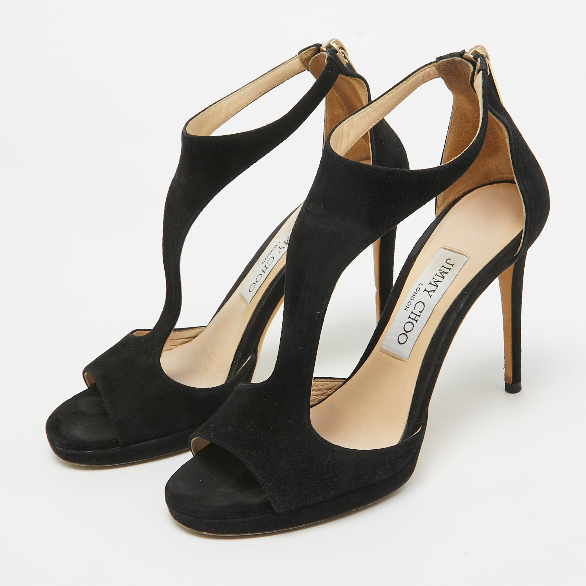 Jimmy Choo Black Suede Lana T Strap Sandals Size 36