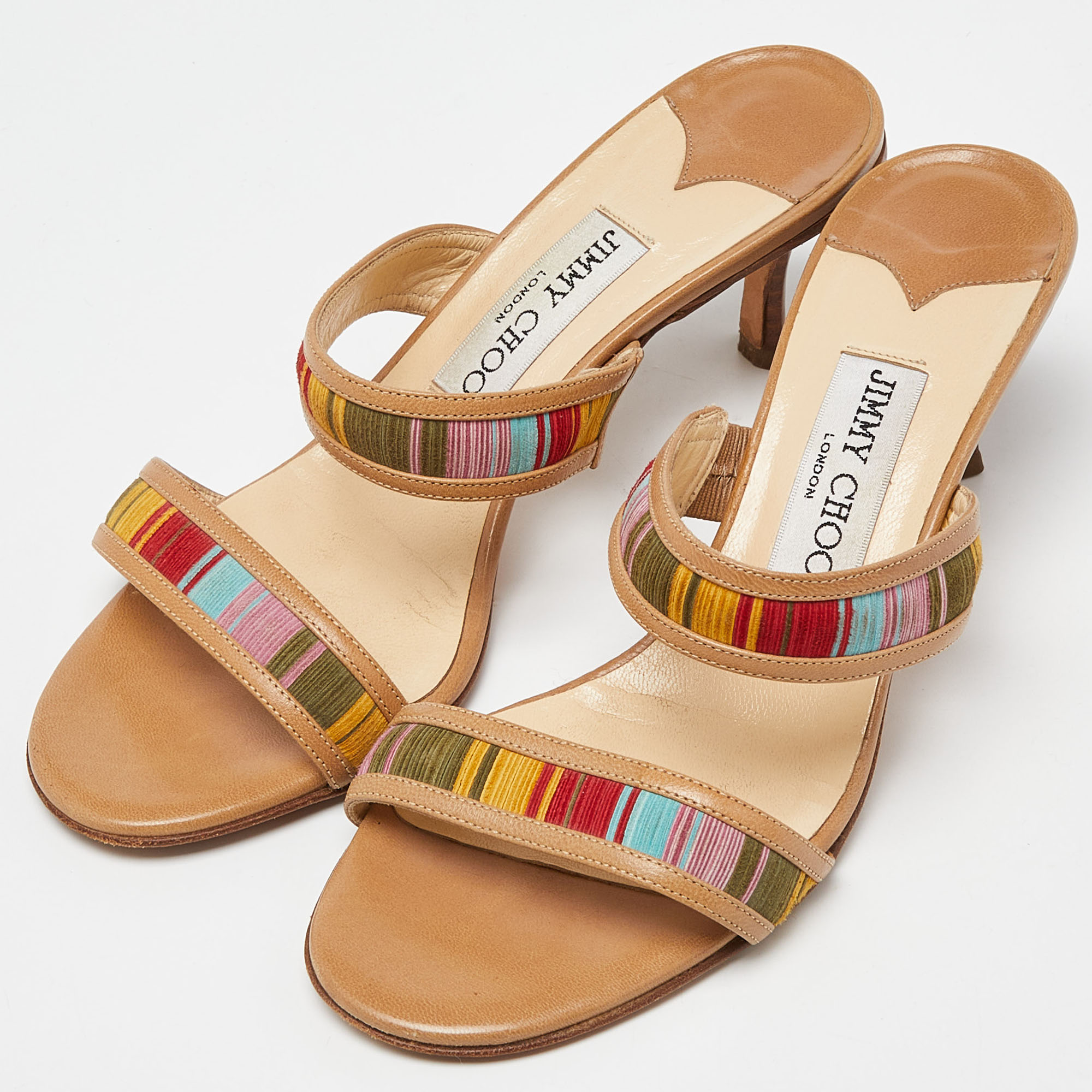 Jimmy Choo Multicolor Suede And Leather Slide Sandals Size 37