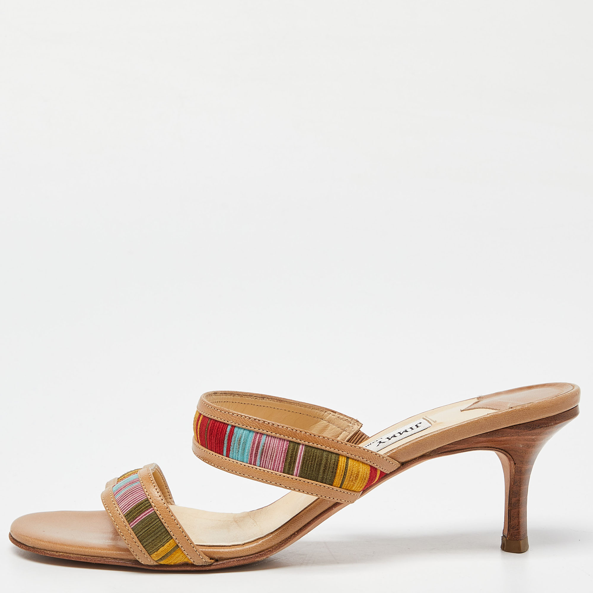 Jimmy choo multicolor suede and leather slide sandals size 37