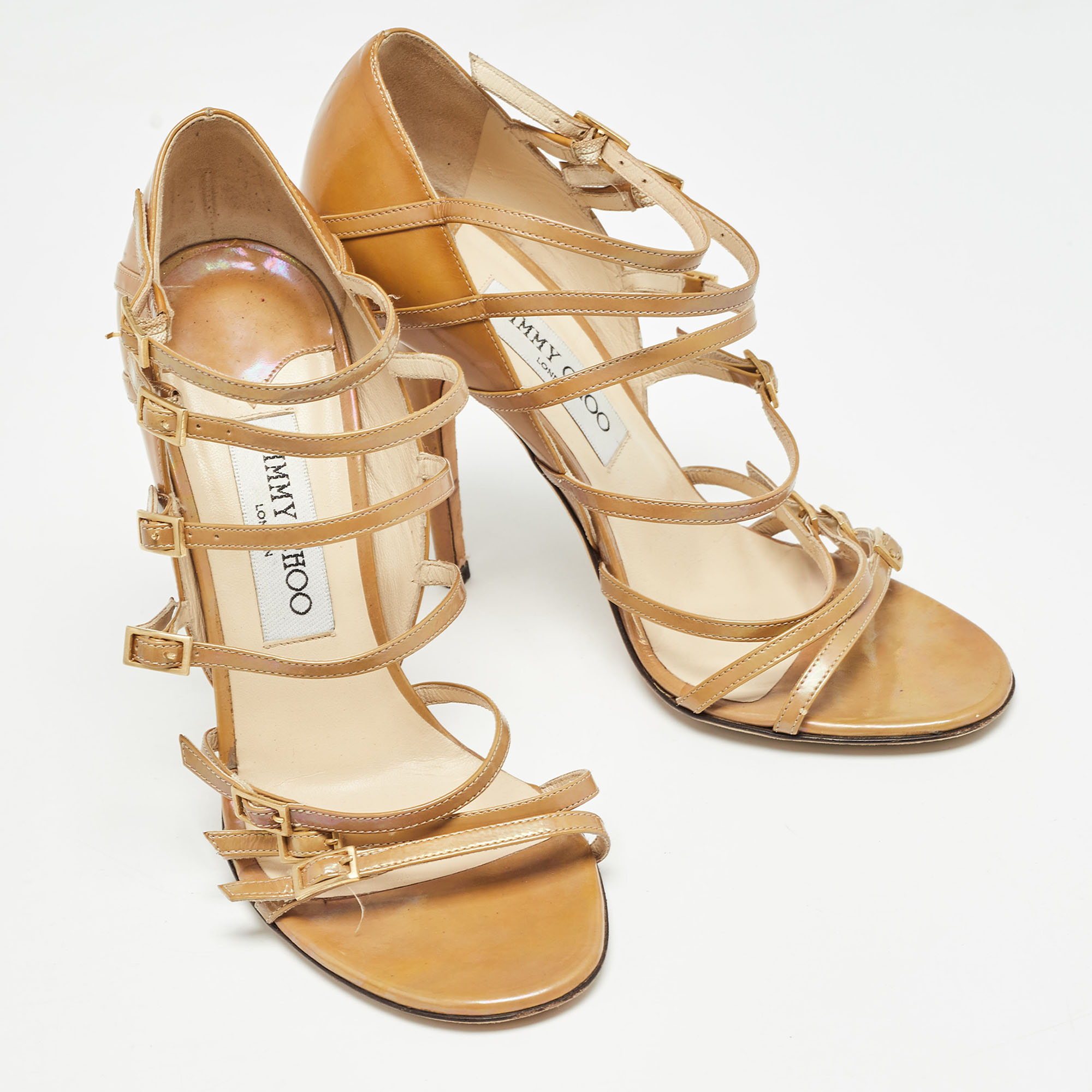 Jimmy Choo Brown Patent Strappy Sandals Size 37.5