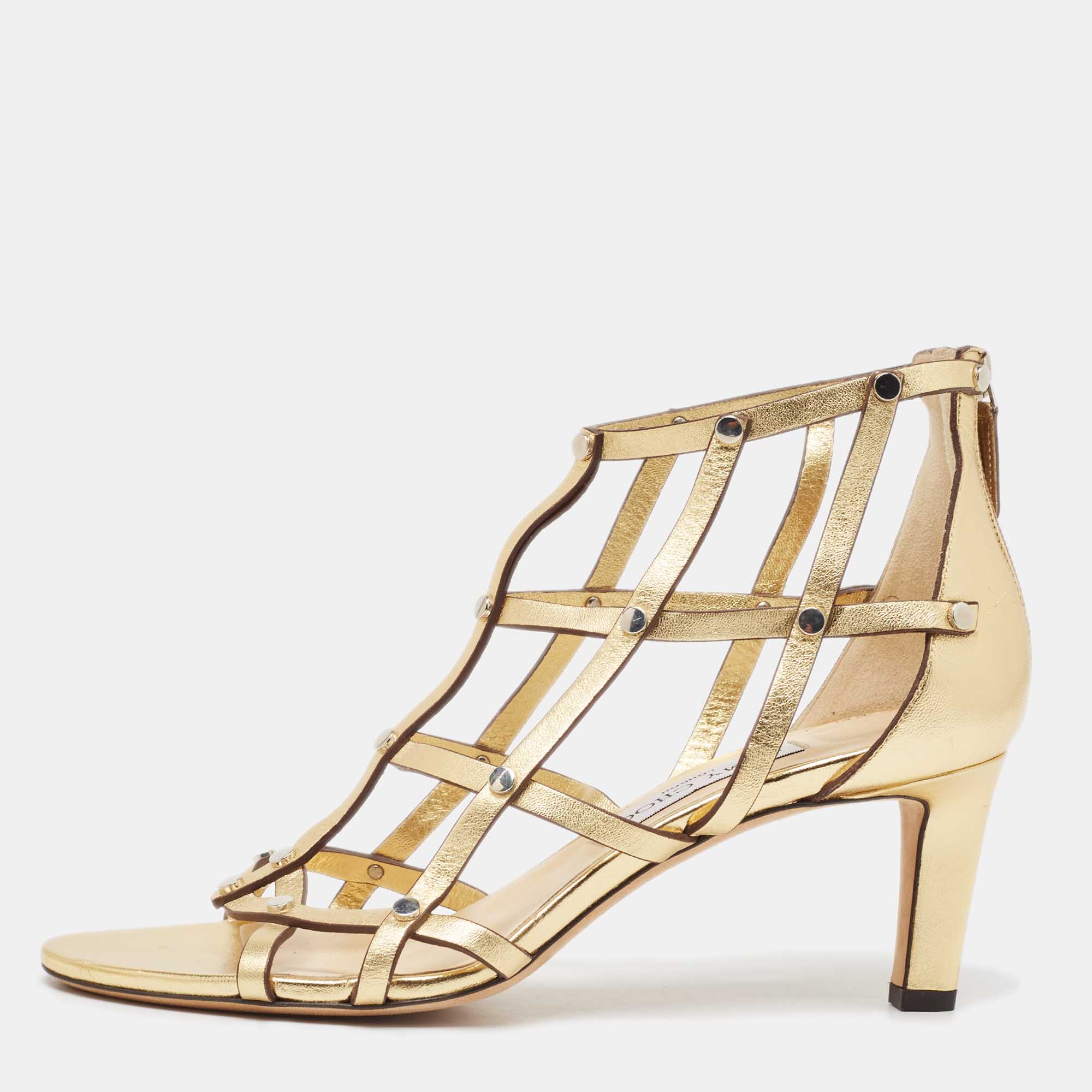 Jimmy choo gold leather strappy sandals size 38.5