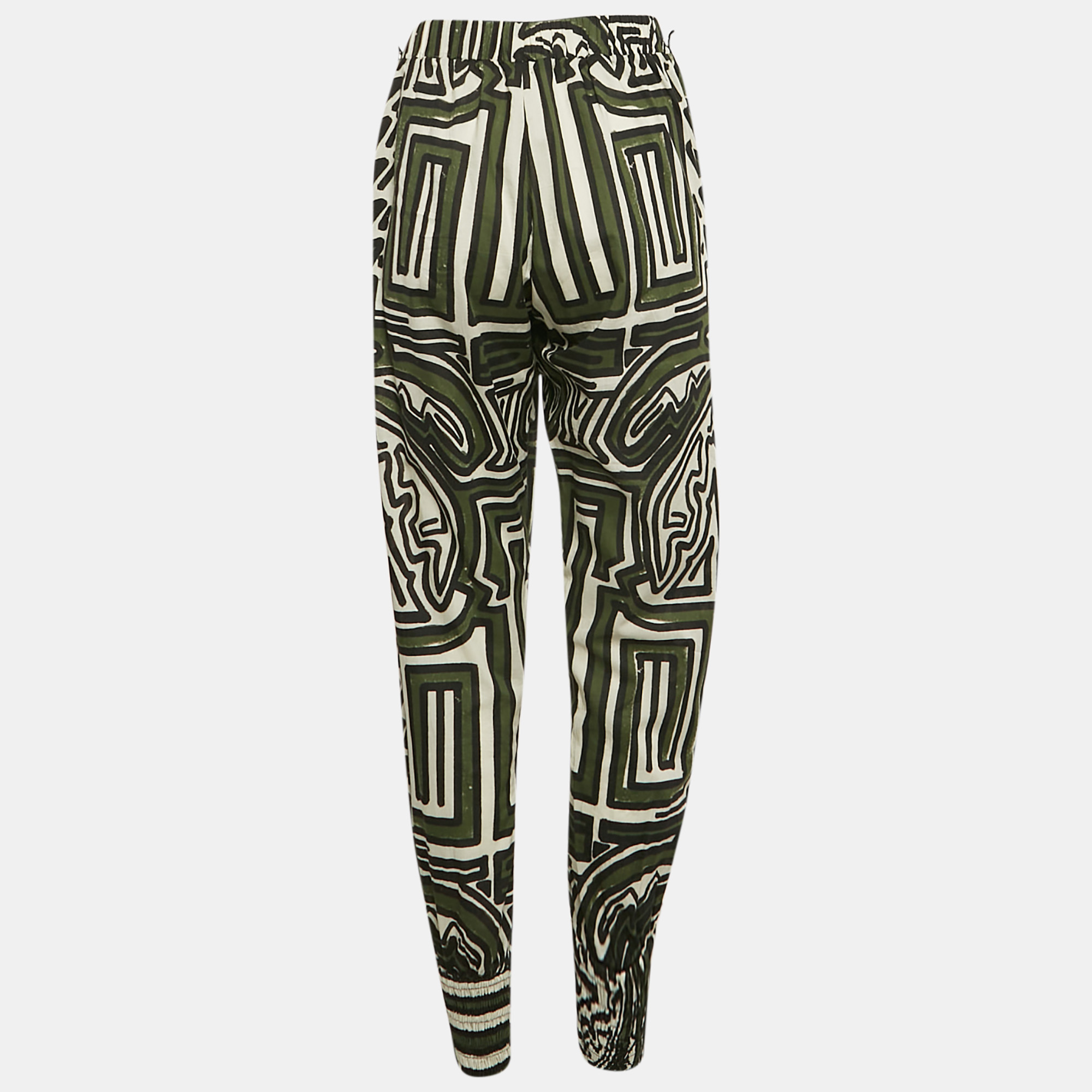 Johanna Ortiz Green/White Sagacious Print Cotton Jogger Pants S