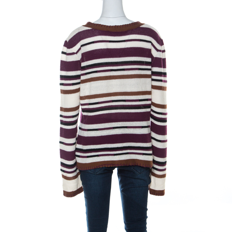 John Galliano Multicolor Striped Crochet Knit Sweater L