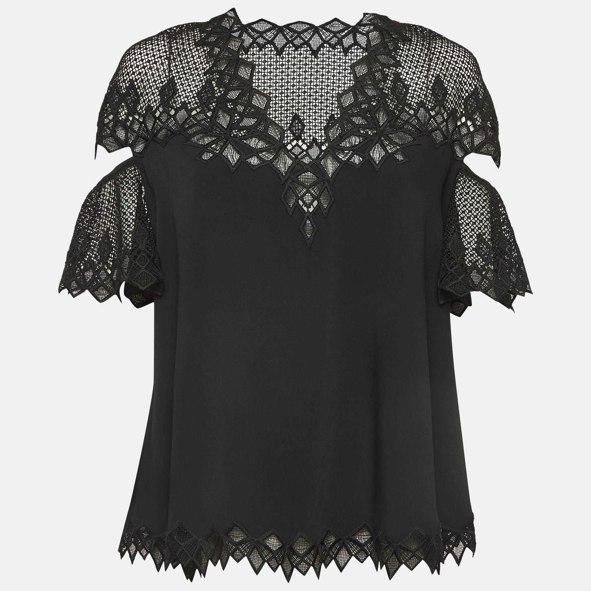 Jonathan simkhai black lace trim crepe cut-out sleeve detail blouse s