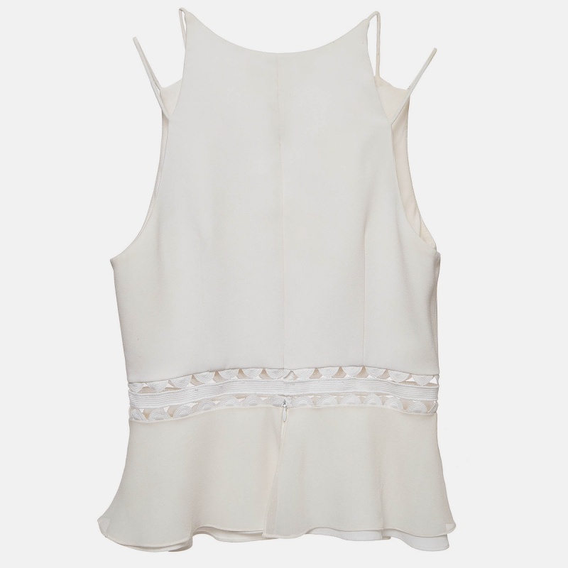 Jonathan Simkhai White Lace-up Crepe Flounce Top S