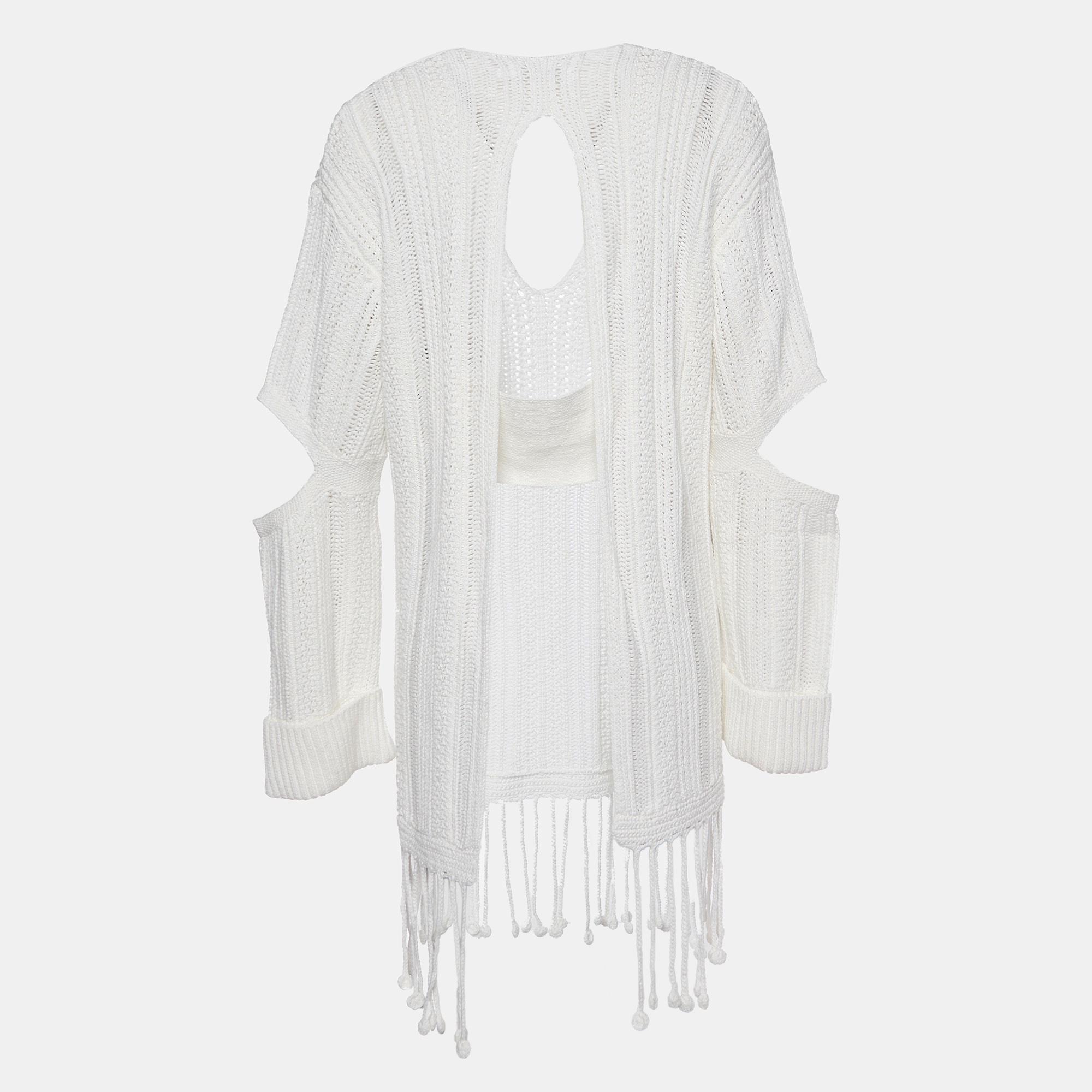 Jonathan Simkhai White Chunky Knit Rayna Cut-Out Poncho M