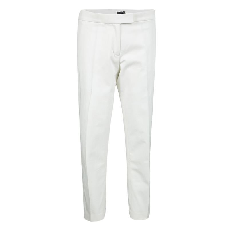 Image of Joseph Off White New Cotton Compact Finley Regular Fit Trousers L