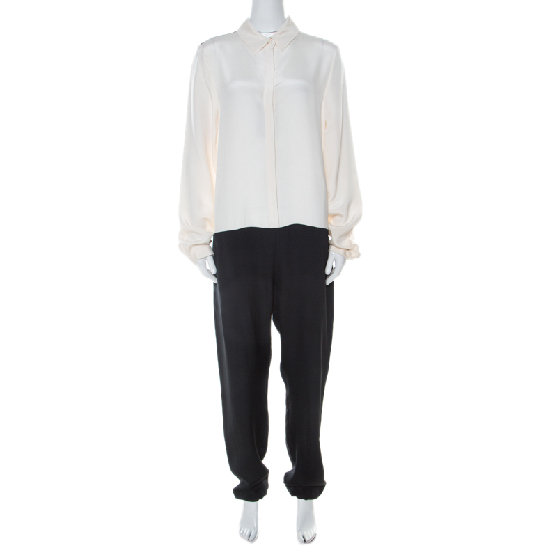 Image of Joseph Black & Off White Matt Silk Harem Pants Full Sleeve Harlem Jumpsuit L
