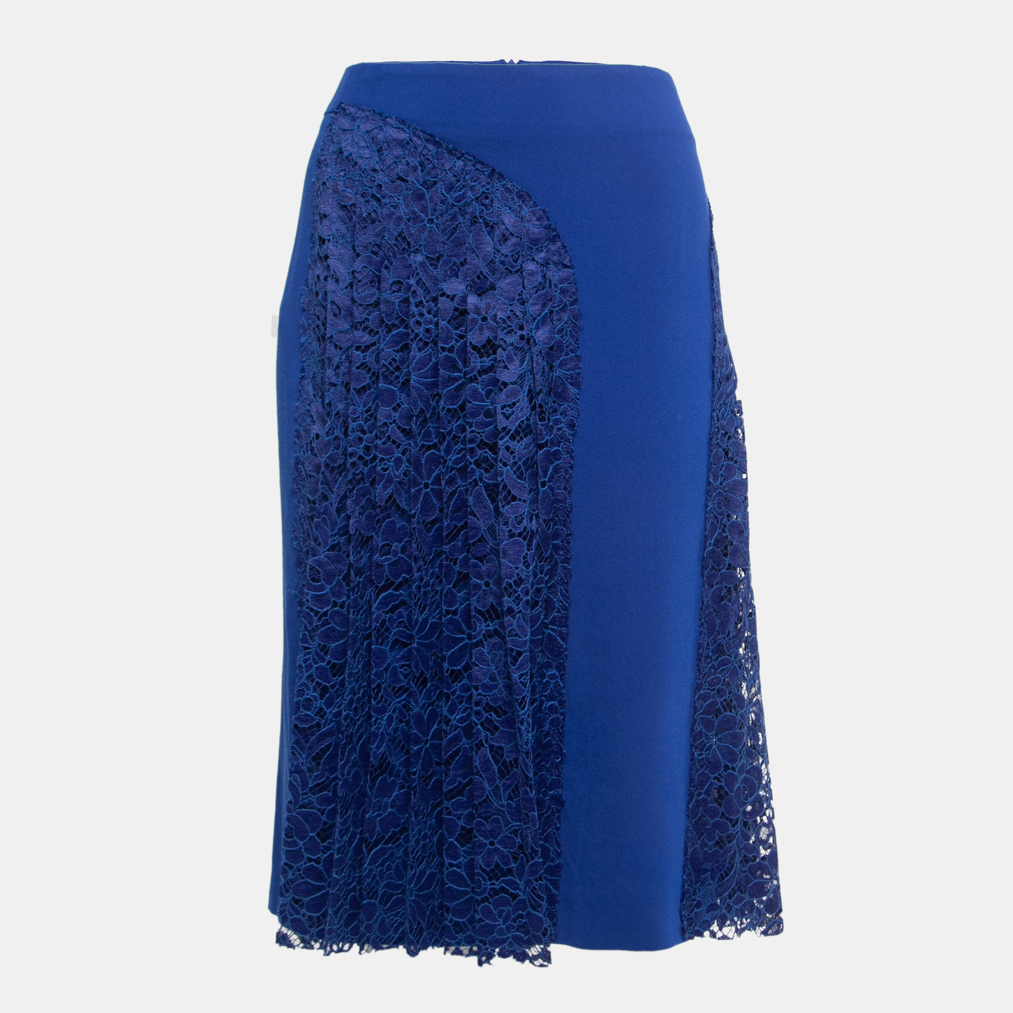 Joseph blue crepe pleated lace paneled knee length skirt m