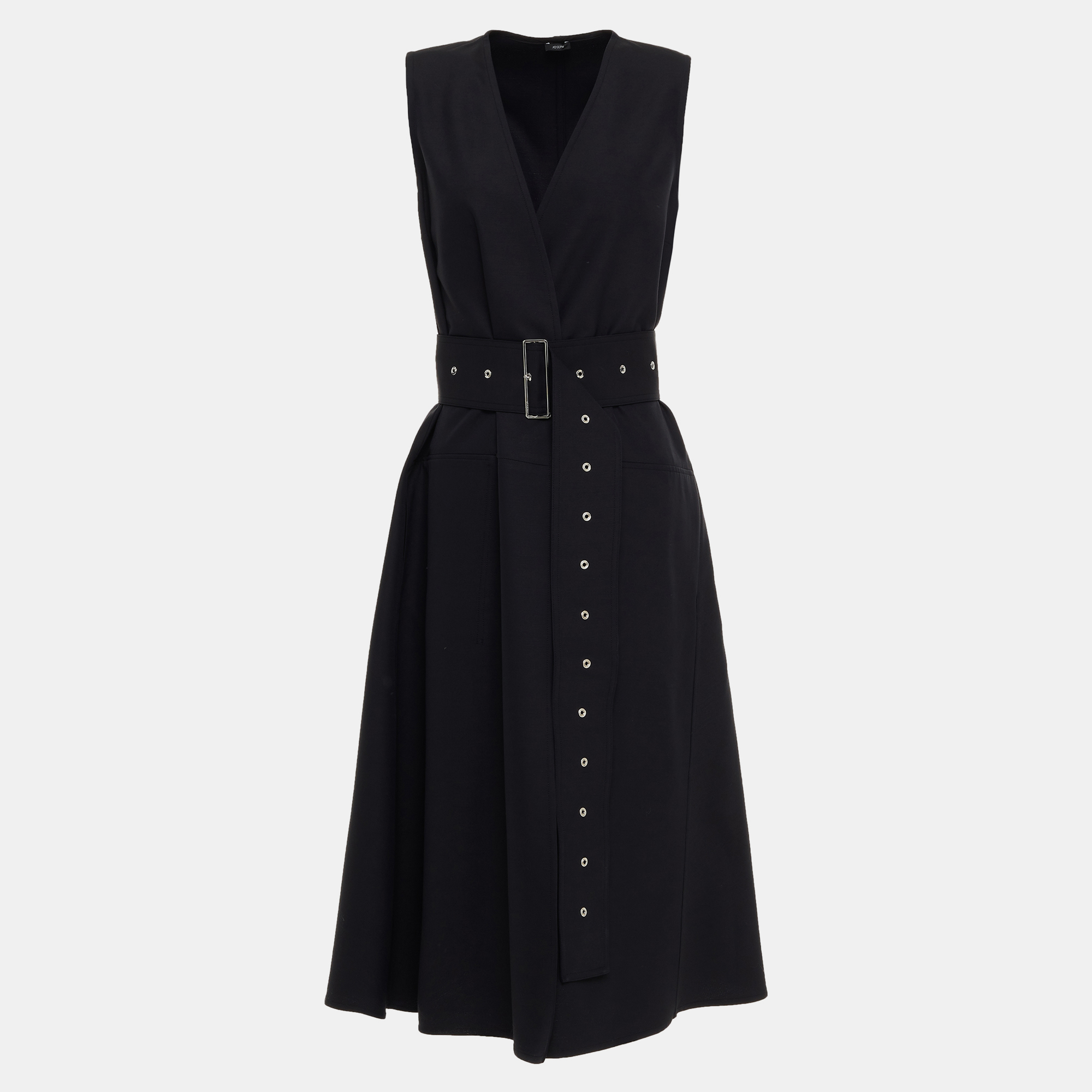 

Joseph Black Virgin Wool Belted Midi Dress  (FR 38