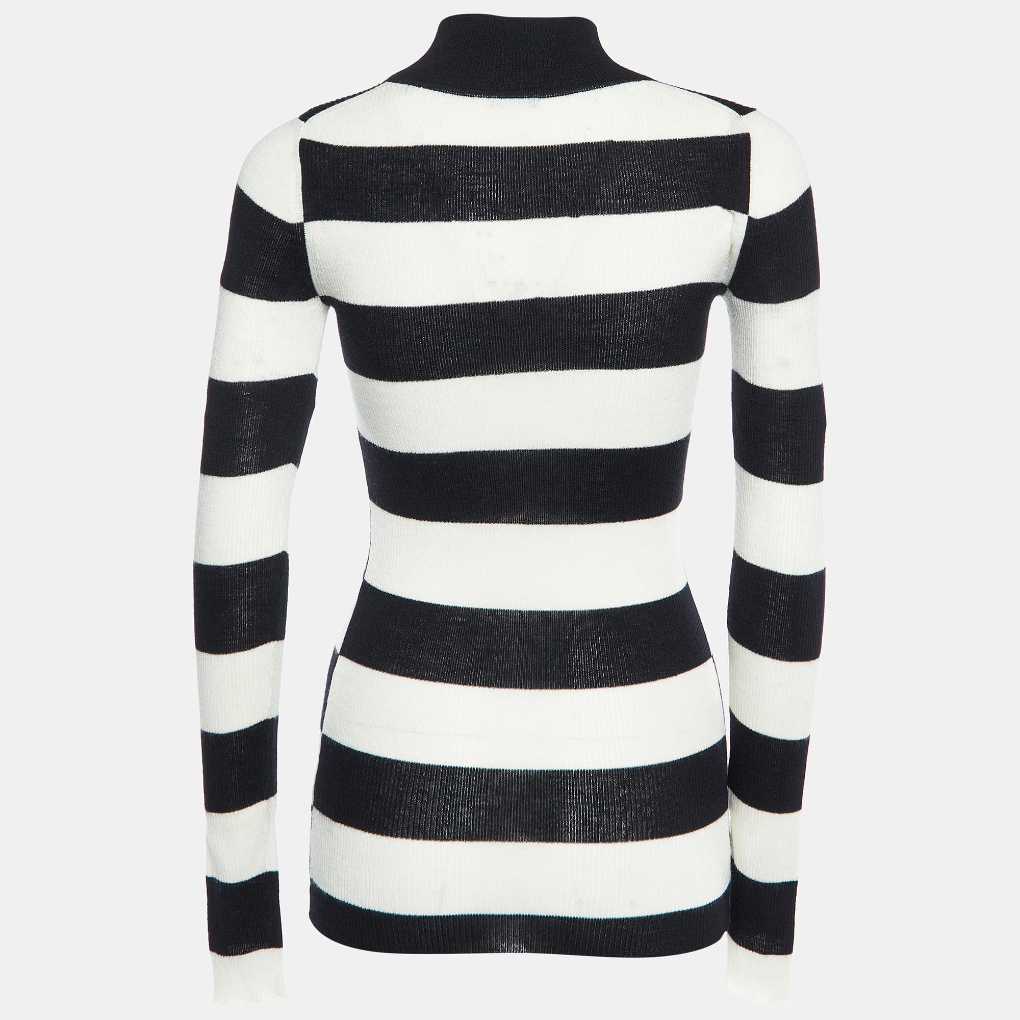 Joseph Black/White Stripe Cashmere High Neck Sweater XS