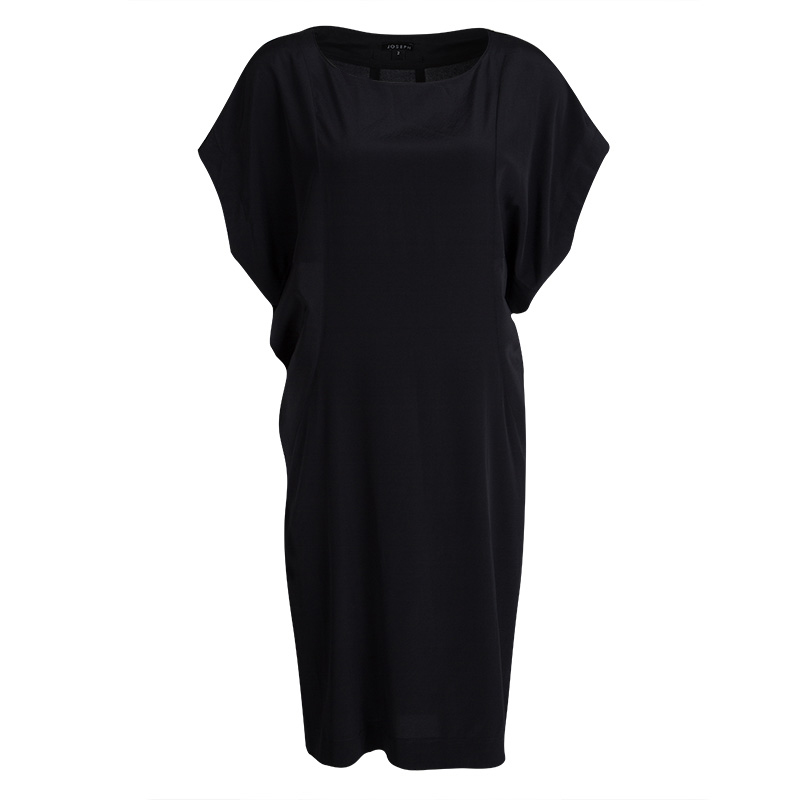 Image of Joseph Black Silk Short Raglan Sleeve Shift Dress M