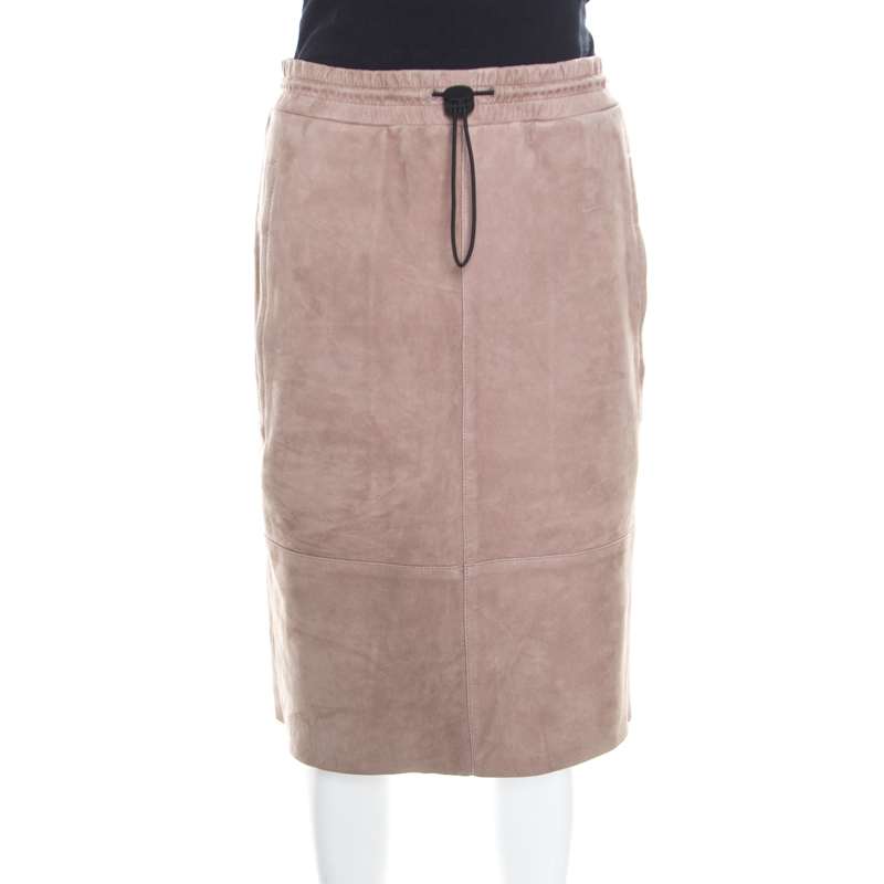 Image of Joseph Rose Taupe Suede Drawstring Detail Margo Pencil Skirt S
