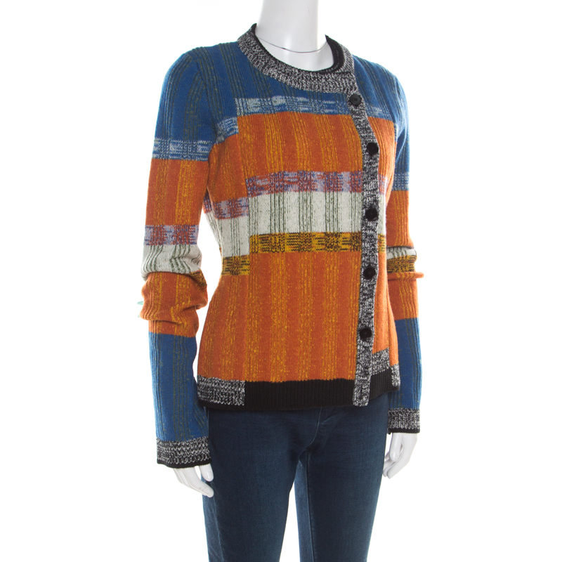 

Joseph Multicolor Striped Wool Faux Wrap Button Detail Sweater