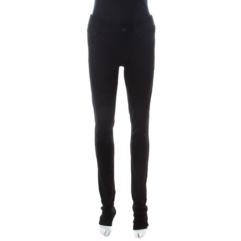 Image of Joseph Black Cotton Blend Skinny Fit Ankle Zip Detail Stretch Trousers S