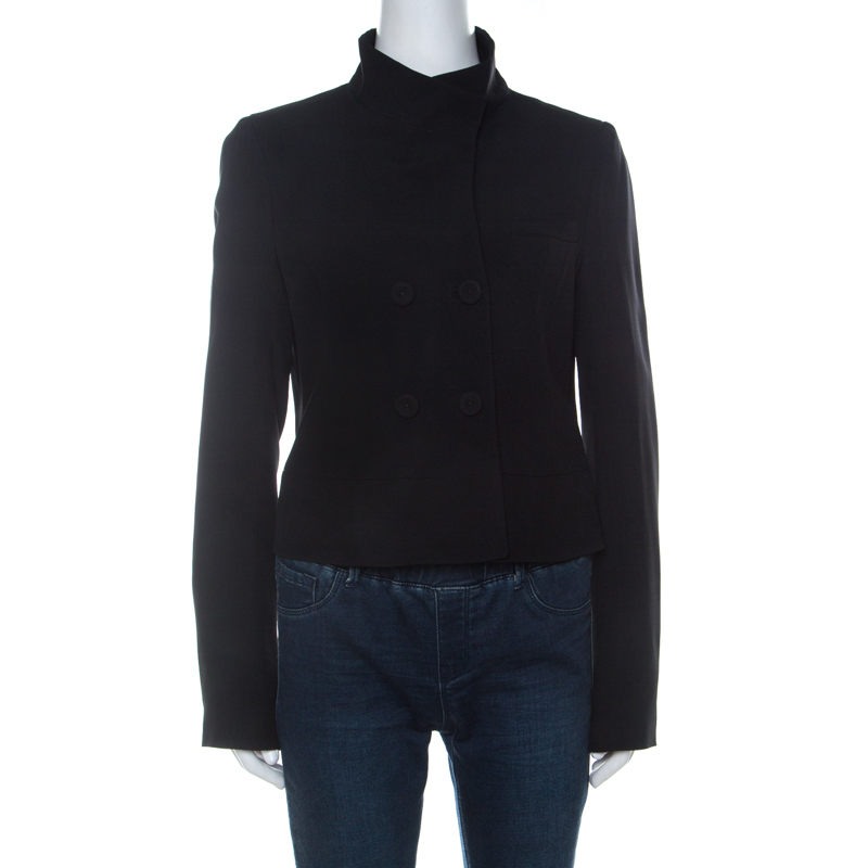 Image of Joseph Black Crepe Double Breasted Cropped Jacket M
