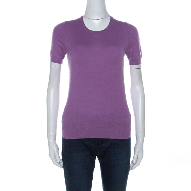 Image of Joseph Purple Cashmere Knit Short Sleeve Top S