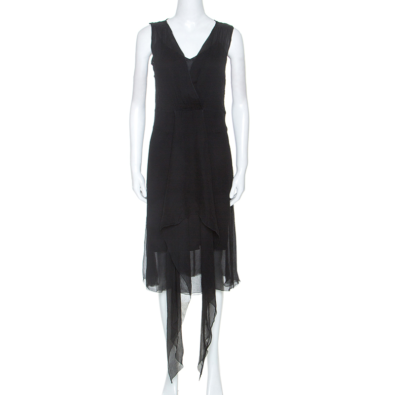 Image of Joseph Black Silk Draped Overlay Midi Dress M
