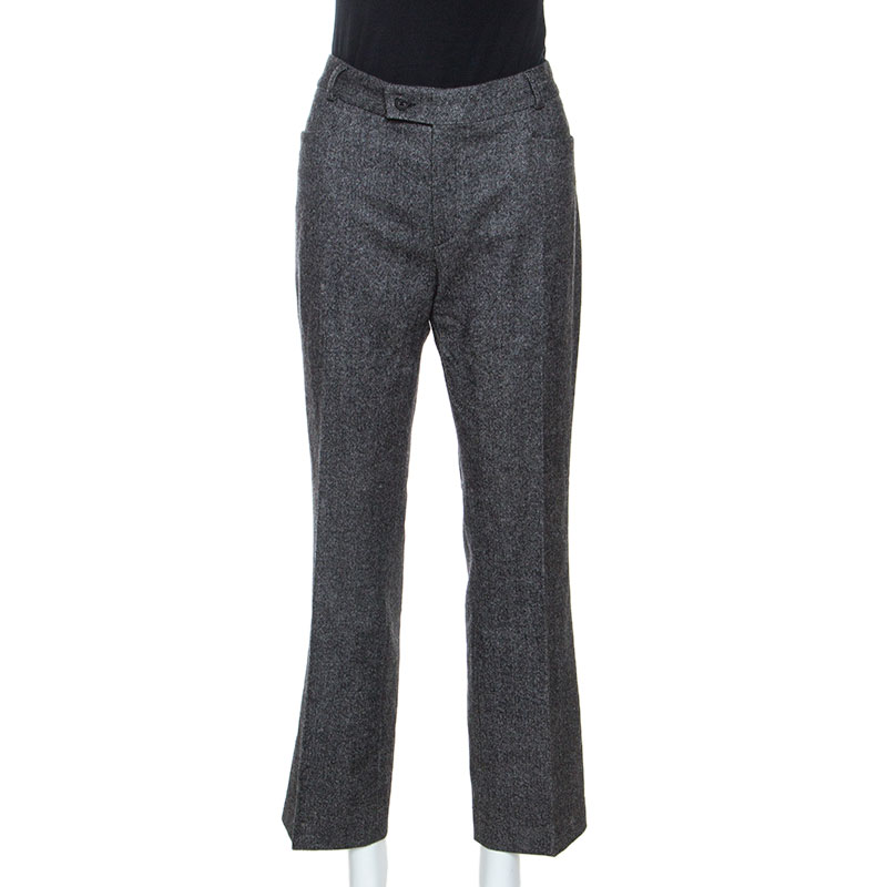 Image of Joseph Grey Herringbone Wool Straight Fit Trousers L