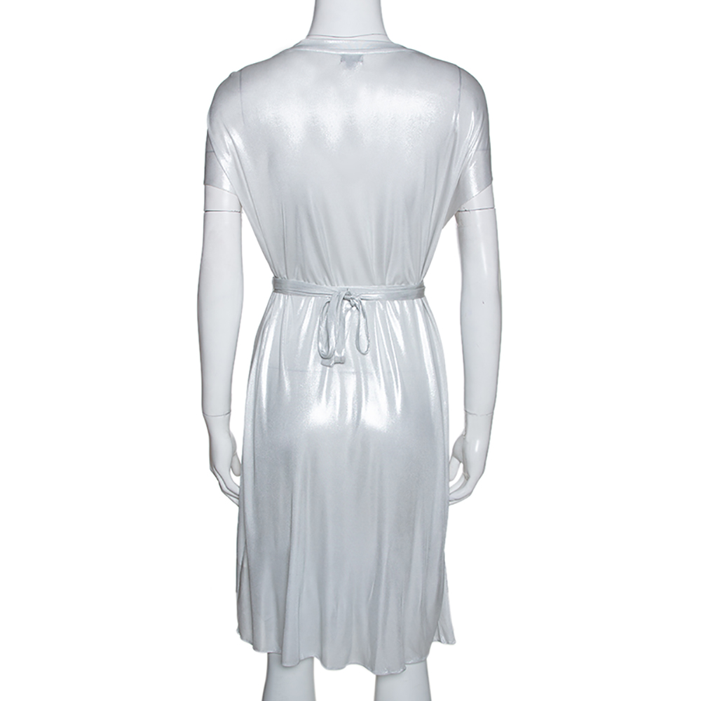 Joseph Metallic Silver Draped Front Mini Dress S