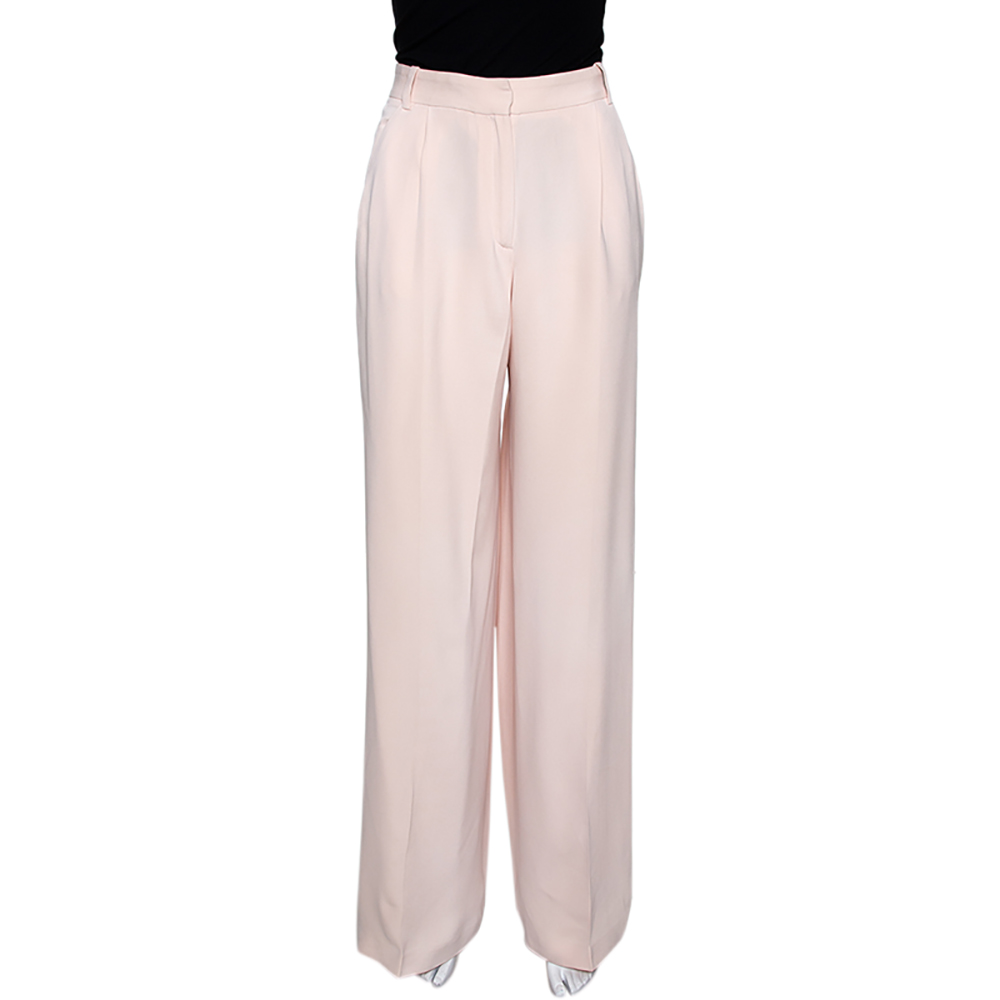 Image of Joseph Pale Pink Matte Silk Chester Wide Leg Trousers L