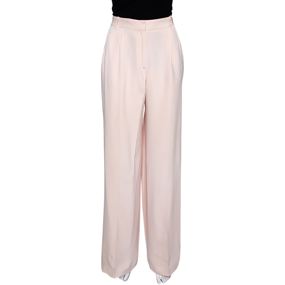 Image of Joseph Pale Pink Matte Silk Chester Wide Leg Trousers M