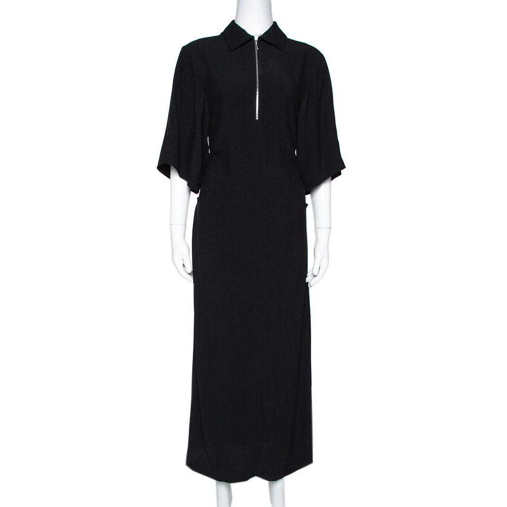 Image of Joseph Black Crepe Zip Front Fletcher Midi Dress M