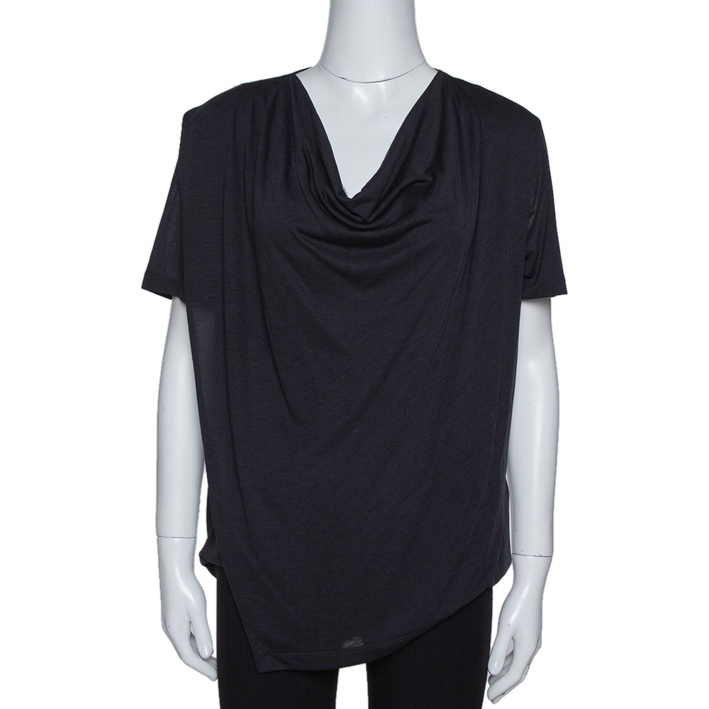 Image of Joseph Navy Blue Fluid Jersey Cowl Neck Top S