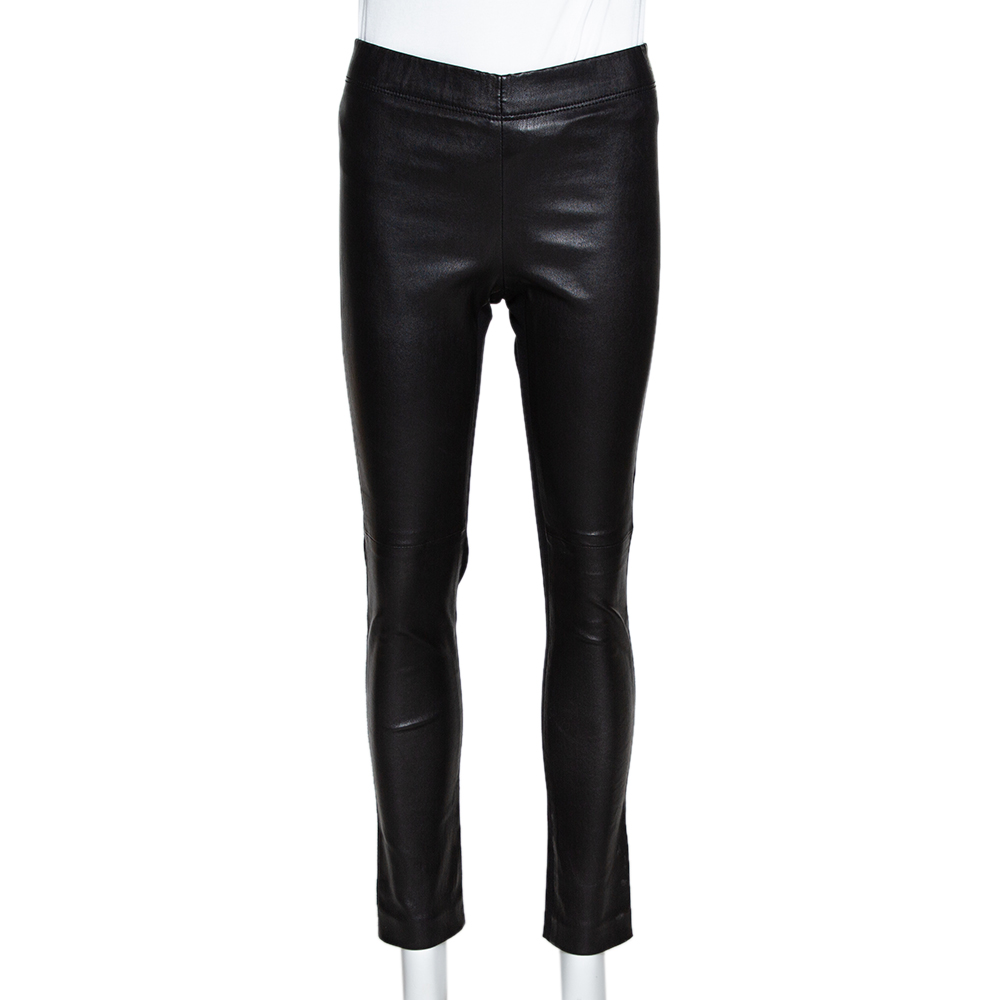 Image of Joseph Black Leather & Stretch Gabardine Leggings S