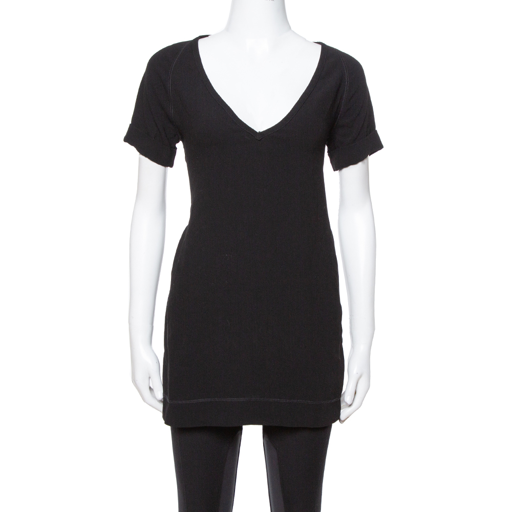 Image of Joseph Black Stretch Crepe Raleigh V-Neck Top M