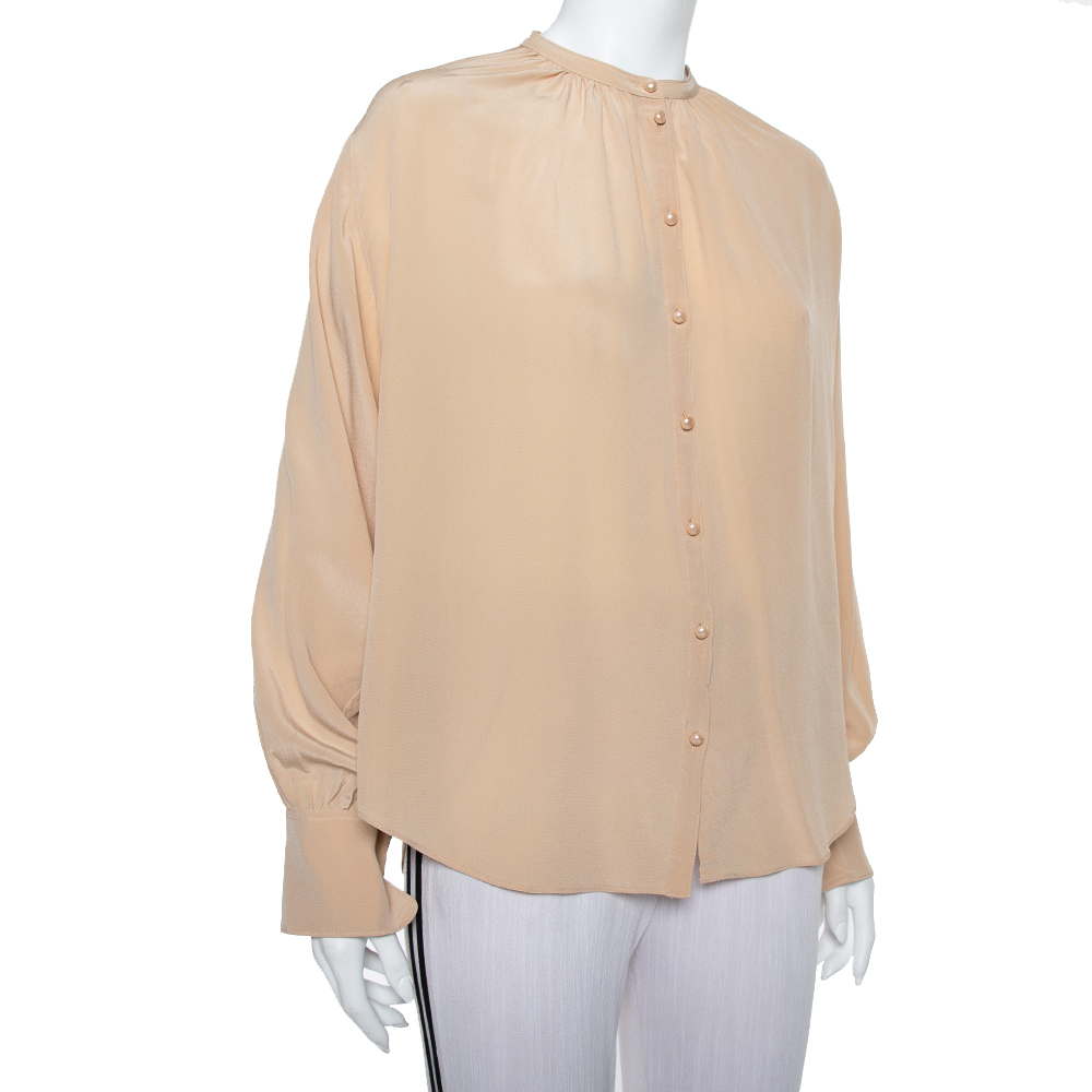 Joseph Beige Silk Oriental Neckline Everett Top M