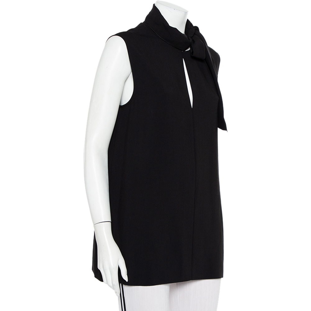 Joseph Black Crepe Neck Tie Detail Sleeveless Noon Top L