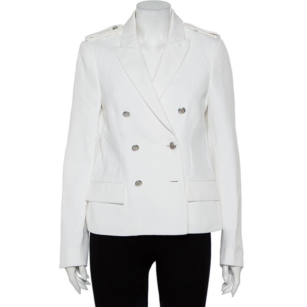 Joseph white cotton & ramie double breasted yvette blazer l