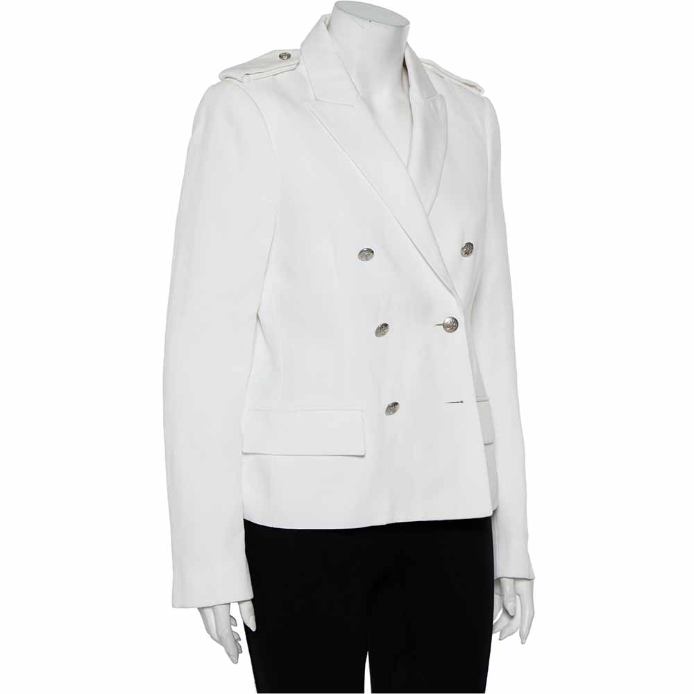 Joseph White Cotton & Ramie Double Breasted Yvette Blazer L