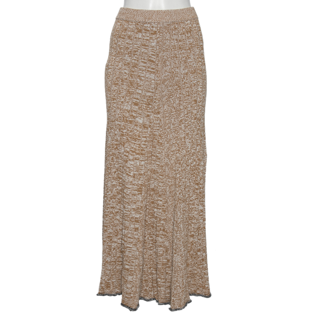 Joseph Beige Patterned Ribbed Knit Sally Fluted Maxi Skirt L