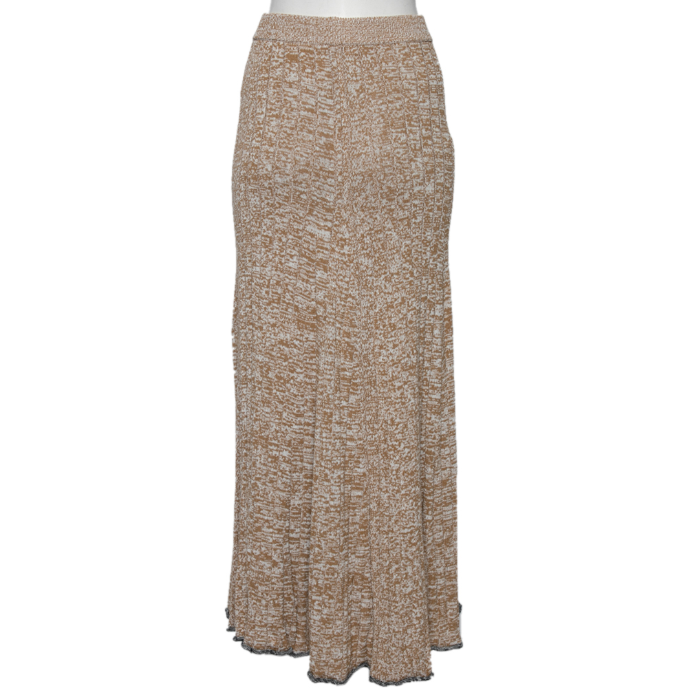 Joseph Beige Patterned Ribbed Knit Sally Fluted Maxi Skirt L