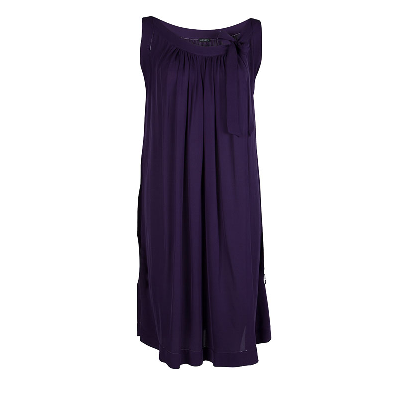 Image of Joseph Purple Silk Gathered Sleeveless Dress S