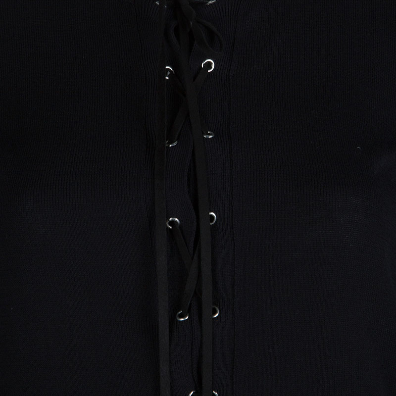 Joseph Black Knit Criss Cross Tie-Up Detail Long Sleeve Top S