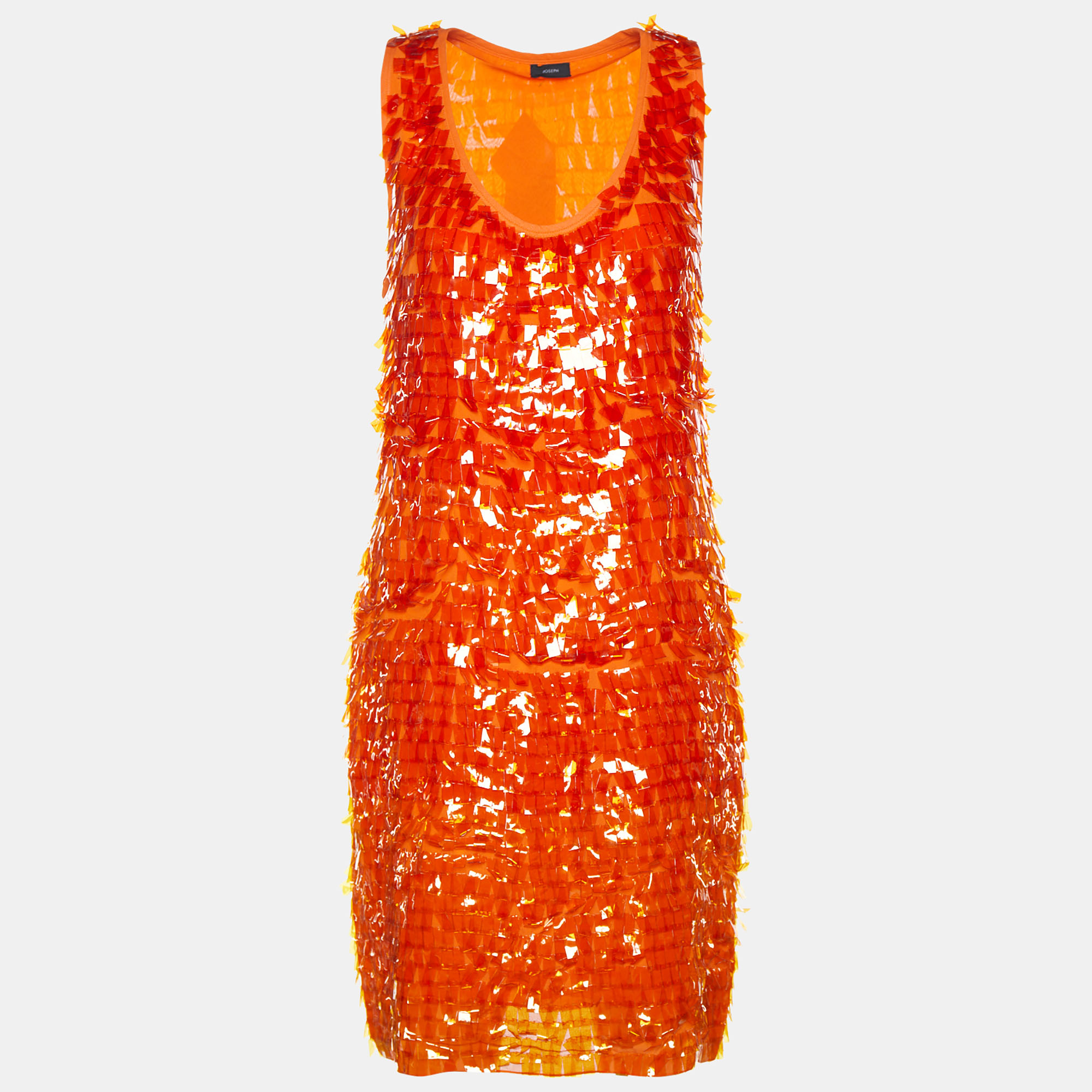 Joseph orange embellished georgette silk sleeveless shift dress