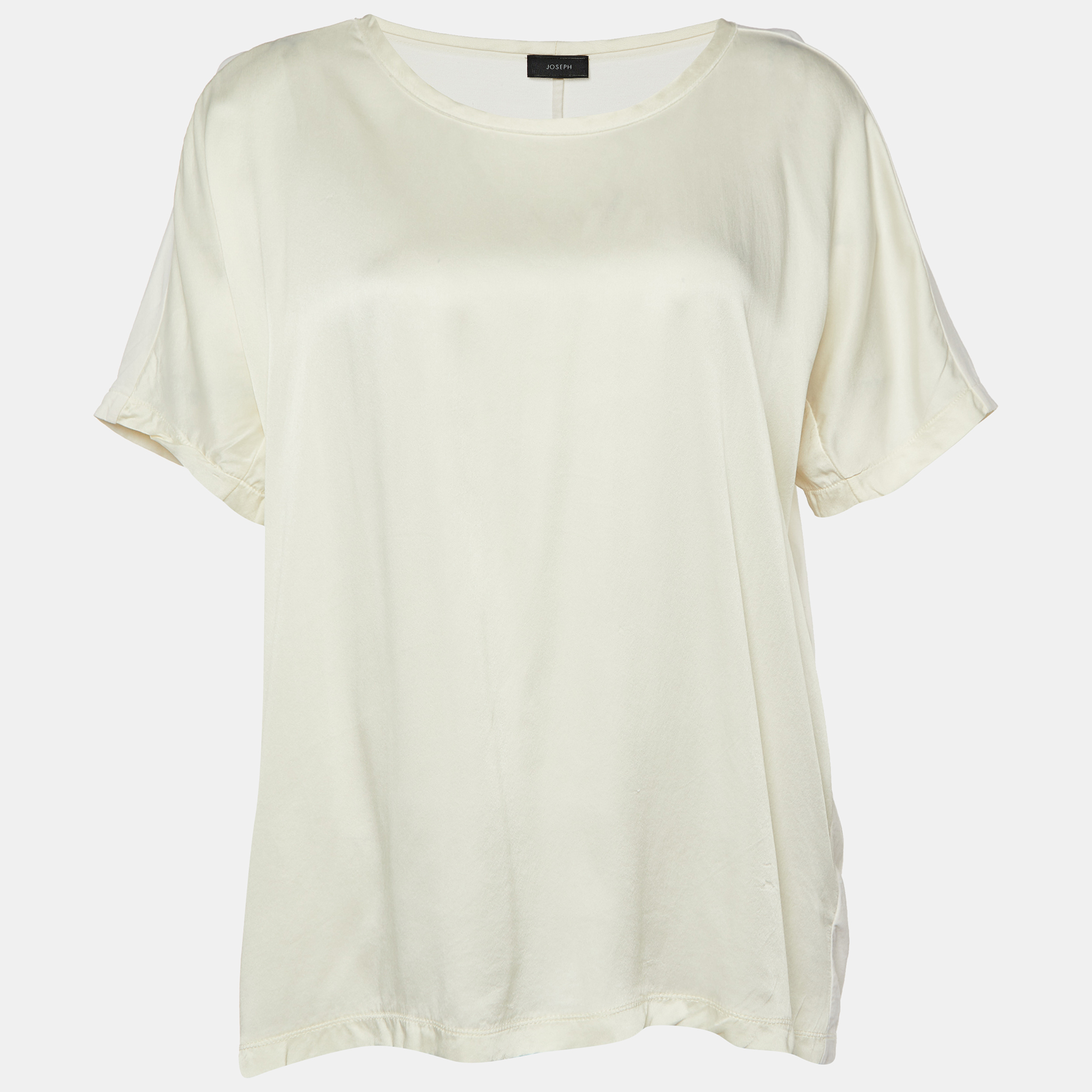 Joseph Off White Cotton Knit & Satin T-Shirt M