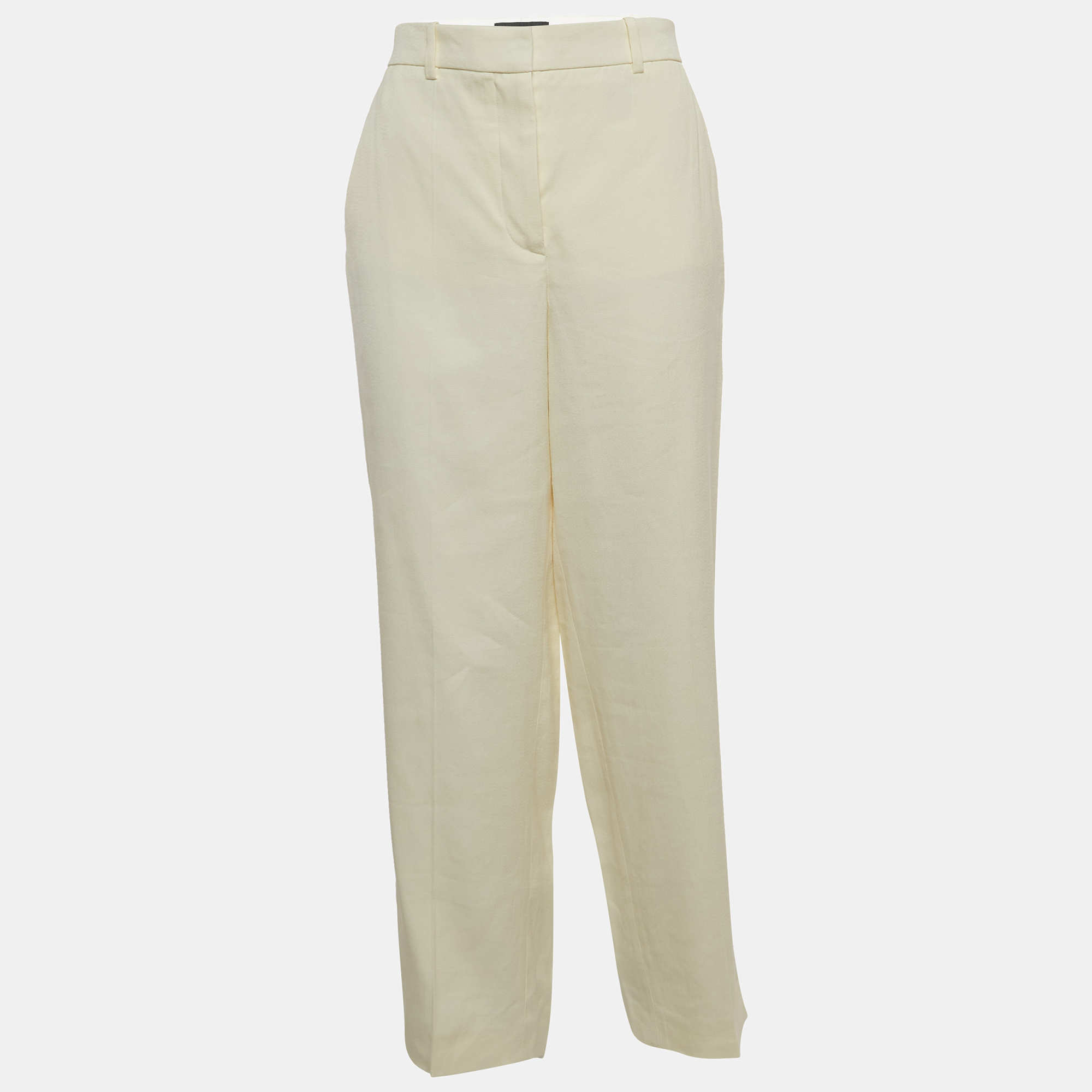 Joseph Cream Crepe Linen Trina Straight Fit Pants M