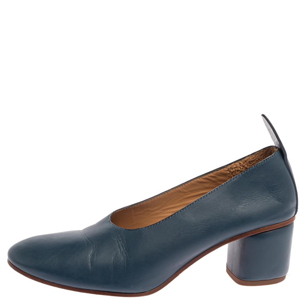 Joseph Blue Leather Block Heel Pumps Size 38.5